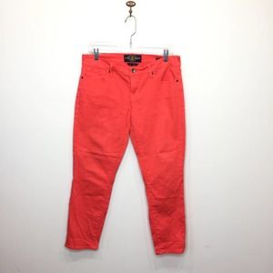 Lucky Brand tomato red Zoe straight crop jeans skinny mid rise womens 8 29